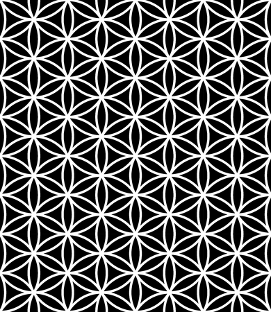 Vector modern seamless sacred geometry pattern flower of life, black and white abstract geometric background, subtle pillow print, monochrome retro texture, hipster fashion designのイラスト素材