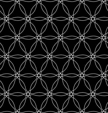 Vector modern seamless sacred geometry pattern flower of life, black and white abstract geometric background, pillow print, monochrome retro texture, hipster fashion designのイラスト素材