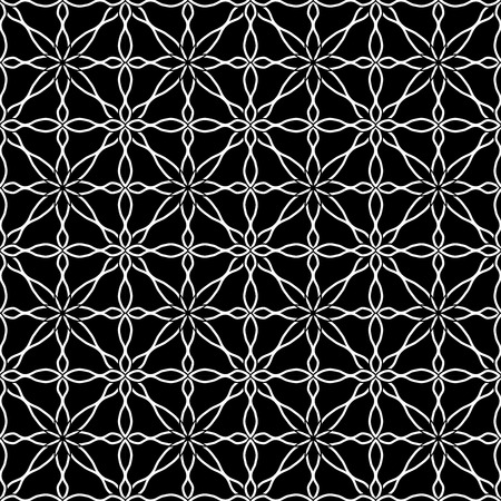 Vector modern seamless geometry pattern floral grid, black and white abstract geometric background, subtle pillow print, monochrome retro texture, hipster fashion designのイラスト素材