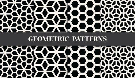 black and white geometric seamless pattern setのイラスト素材