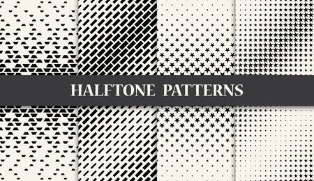 black and white geometric seamless halftone pattern set
