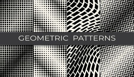 black and white geometric seamless halftone pattern set