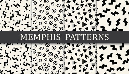 black and white memphis seamless pattern setのイラスト素材