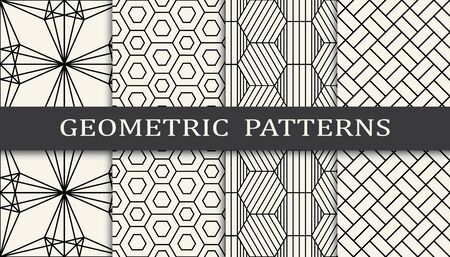 black and white geometric seamless pattern setのイラスト素材