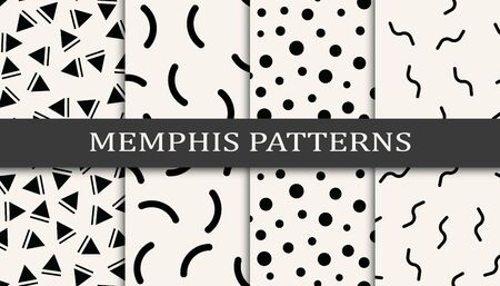 memphis style geometric seamless pattern background setのイラスト素材