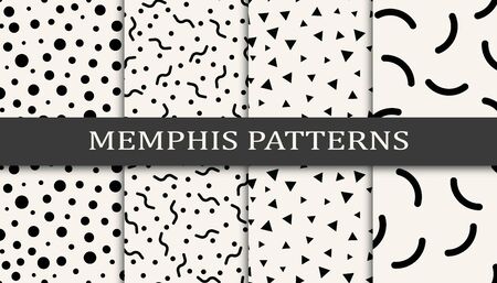memphis style geometric seamless pattern background setのイラスト素材