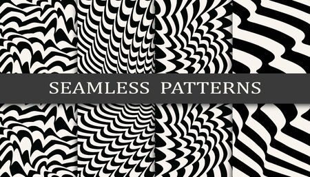 black and white stripes seamless pattern setのイラスト素材