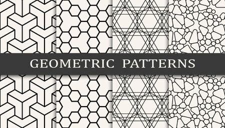 black and white geometric seamless pattern setのイラスト素材