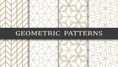 Set of geometric seamless patterns. Abstract geometric graphic design print pattern. Seamless geometric golden lines pattern.のイラスト素材