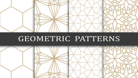Set of geometric seamless patterns. Abstract geometric graphic design print pattern. Seamless geometric golden lines pattern.のイラスト素材