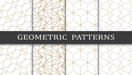 Set of geometric seamless patterns. Abstract geometric graphic design print pattern. Seamless geometric golden lines pattern.のイラスト素材
