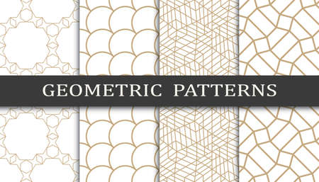 Set of geometric seamless patterns. Abstract geometric graphic design print pattern. Seamless geometric golden lines pattern.のイラスト素材