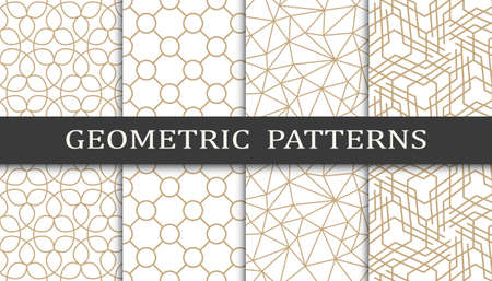 Set of geometric seamless patterns. Abstract geometric graphic design print pattern. Seamless geometric golden lines pattern.のイラスト素材