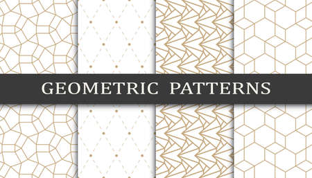 Set of geometric seamless patterns. Abstract geometric graphic design print pattern. Seamless geometric golden lines pattern.のイラスト素材