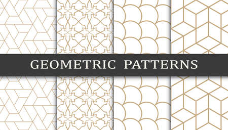Set of geometric seamless patterns. Abstract geometric graphic design print pattern. Seamless geometric golden lines pattern.のイラスト素材