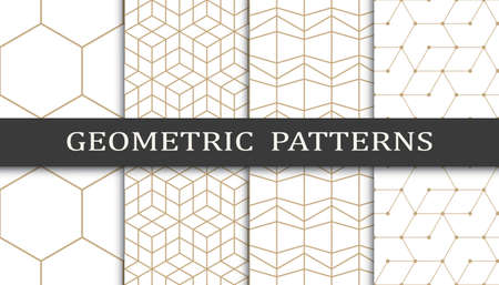 Set of geometric seamless patterns. Abstract geometric graphic design print pattern. Seamless geometric golden lines pattern.のイラスト素材