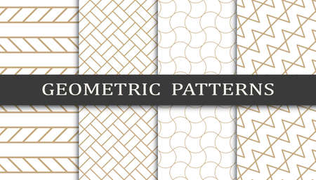 Set of geometric seamless patterns. Abstract geometric graphic design print pattern. Seamless geometric golden lines pattern.のイラスト素材