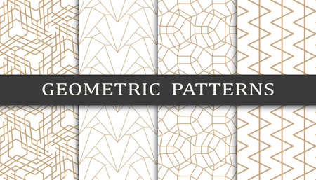 Set of geometric seamless patterns. Abstract geometric graphic design print pattern. Seamless geometric golden lines pattern.のイラスト素材