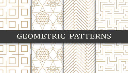Set of geometric seamless patterns. Abstract geometric graphic design print pattern. Seamless geometric golden lines pattern.のイラスト素材
