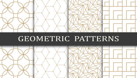 Set of geometric seamless patterns. Abstract geometric graphic design print pattern. Seamless geometric golden lines pattern.のイラスト素材