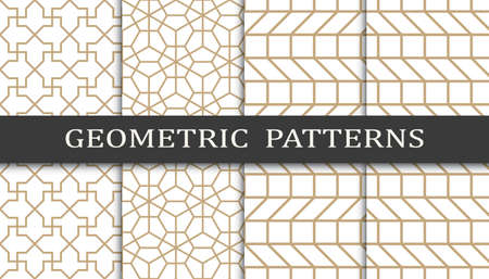 Set of geometric seamless patterns. Abstract geometric graphic design print pattern. Seamless geometric golden lines pattern.のイラスト素材