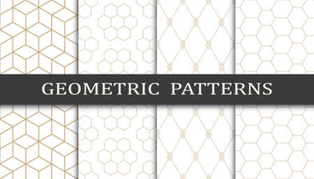 Set of geometric seamless patterns. Abstract geometric graphic design print pattern. Seamless geometric golden lines pattern.のイラスト素材