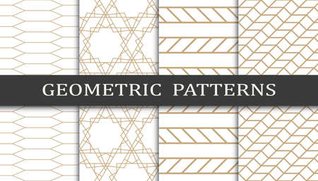 Set of geometric seamless patterns. Abstract geometric graphic design print pattern. Seamless geometric golden lines pattern.のイラスト素材