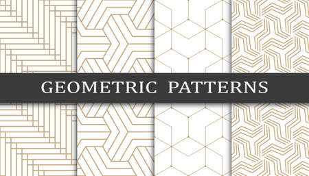 Set of geometric seamless patterns. Abstract geometric graphic design print pattern. Seamless geometric golden lines pattern.のイラスト素材