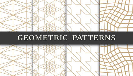 Set of geometric seamless patterns. Abstract geometric graphic design print pattern. Seamless geometric golden lines pattern.のイラスト素材