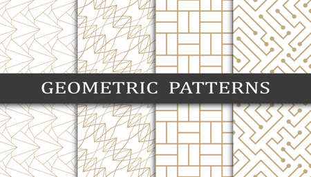 Set of geometric seamless patterns. Abstract geometric graphic design print pattern. Seamless geometric golden lines pattern.のイラスト素材