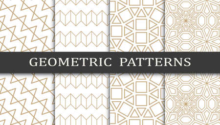 Set of geometric seamless patterns. Abstract geometric graphic design print pattern. Seamless geometric golden lines pattern.のイラスト素材