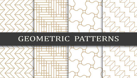 Set of geometric seamless patterns. Abstract geometric graphic design print pattern. Seamless geometric golden lines pattern.のイラスト素材