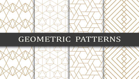 Set of geometric seamless patterns. Abstract geometric graphic design print pattern. Seamless geometric golden lines pattern.のイラスト素材