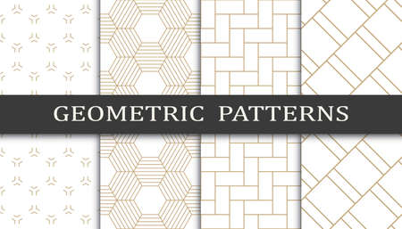 Set of geometric seamless patterns. Abstract geometric graphic design print pattern. Seamless geometric golden lines pattern.のイラスト素材