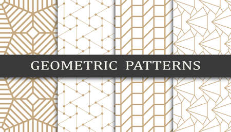 Set of geometric seamless patterns. Abstract geometric graphic design print pattern. Seamless geometric golden lines pattern.のイラスト素材