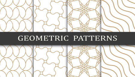Set of geometric seamless patterns. Abstract geometric graphic design print pattern. Seamless geometric golden lines pattern.のイラスト素材