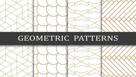 Set of geometric seamless patterns. Abstract geometric graphic design print pattern. Seamless geometric golden lines pattern.のイラスト素材