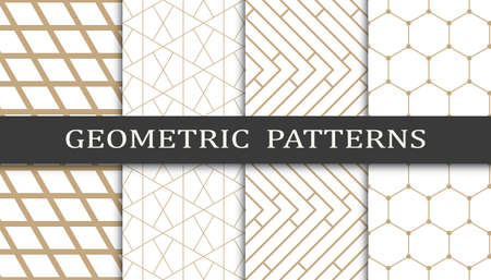 Set of geometric seamless patterns. Abstract geometric graphic design print pattern. Seamless geometric golden lines pattern.のイラスト素材