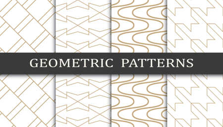 Set of geometric seamless patterns. Abstract geometric graphic design print pattern. Seamless geometric golden lines pattern.のイラスト素材