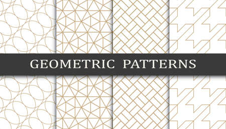 Set of geometric seamless patterns. Abstract geometric graphic design print pattern. Seamless geometric golden lines pattern.のイラスト素材