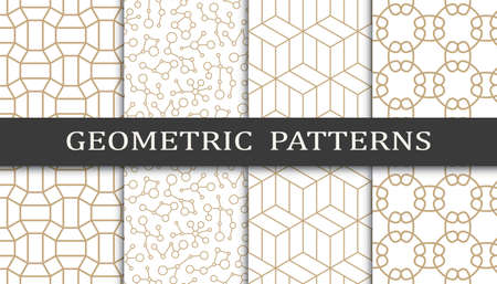Set of geometric seamless patterns. Abstract geometric graphic design print pattern. Seamless geometric golden lines pattern.のイラスト素材