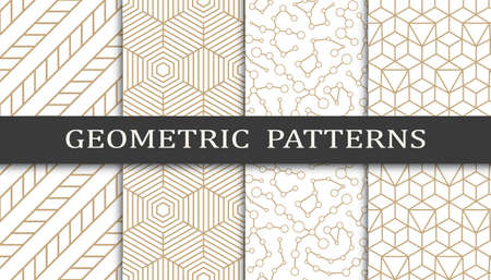 Set of geometric seamless patterns. Abstract geometric graphic design print pattern. Seamless geometric golden lines pattern.のイラスト素材