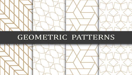 Set of geometric seamless patterns. Abstract geometric graphic design print pattern. Seamless geometric golden lines pattern.のイラスト素材