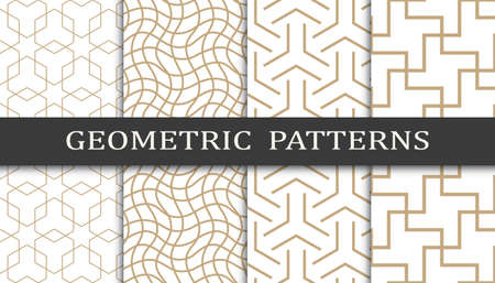Set of geometric seamless patterns. Abstract geometric graphic design print pattern. Seamless geometric golden lines pattern.のイラスト素材