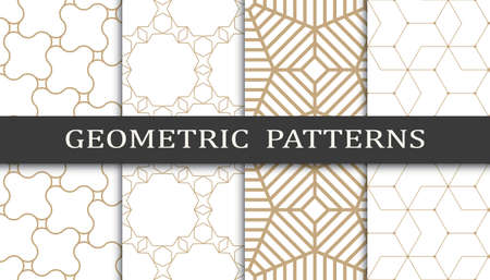Set of geometric seamless patterns. Abstract geometric graphic design print pattern. Seamless geometric golden lines pattern.のイラスト素材