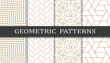 Set of geometric seamless patterns. Abstract geometric graphic design print pattern. Seamless geometric golden lines pattern.のイラスト素材