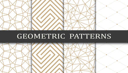 Set of geometric seamless patterns. Abstract geometric graphic design print pattern. Seamless geometric golden lines pattern.のイラスト素材
