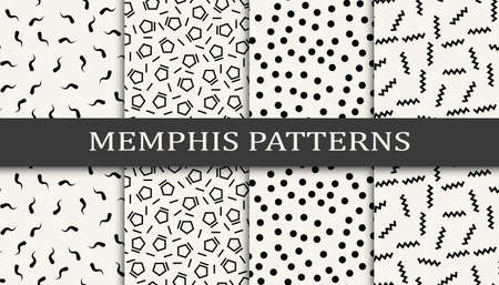 Set of geometric seamless patterns. Abstract memphis style graphic design pattern. Seamless memphis style pattern.のイラスト素材