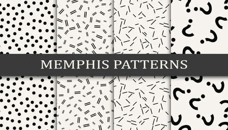 Set of geometric seamless patterns. Abstract memphis style graphic design pattern. Seamless memphis style pattern.のイラスト素材