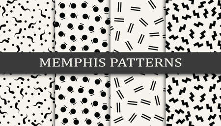 Set of geometric seamless patterns. Abstract memphis style graphic design pattern. Seamless memphis style pattern.のイラスト素材
